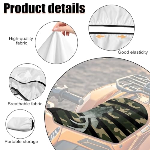 Camo Flag ATV Seat Covers Four-Wheeler Seat Cover Waterproof Polyester, Universal Fit for Most ATV Soft Anti-Slip Breathable Padded Protector Powersports Seat Covers