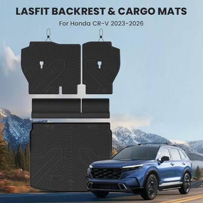 LASFIT Cargo Mat with Backrest Mat for Honda CR-V 2026 2025 2024 2023 (Gasoline & Hybrid & e:FCEV), All Weather Custom Fit TPE Trunk Mat Trunk Liner Cargo Liner with Seatback Mat (Upper Position) - style: 2）For Honda CR-V | 2023-2026 | Cargo Mat with Back