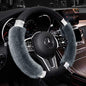 Achiou Rhinestone Fluffy Steering Wheel Cover - Comfortable Non-Slip Luxury Faux Wool, Universal Fit for 14.5" to 15" Steering Wheels - color: Black and Gray