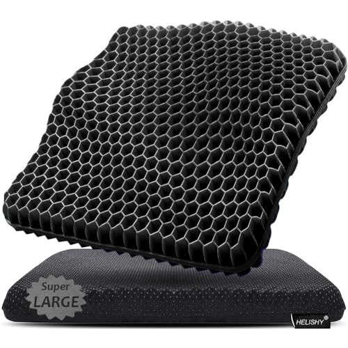 Gel Seat Cushion, Super Large Gel Cushion Chair Pads with Non-Slip Cover for Home Office Car Seat Wheelchair, Soft Breathable Honeycomb Seat Cushion for Relieve Hip Pain, As Seen On TV (Black) - color: Black, size: 19 x 18 x 1.65 inch