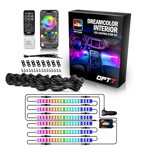 OPT7 Aura DreamColor RGB-IC Car Interior Ambient Light, 6PC Double Row LED Strips, Color Chasing Light Kit w/APP & Remote Control, Universal for Vehicles SUV Trucks Pickups Van - size: 6PCS Double Row