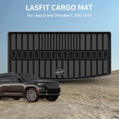 LASFIT Cargo Mat for Jeep Grand Cherokee L 2021-2025 2026, Black | 6 Seaters and 7 Seaters, Custom Fit Accessories, Trunk Mat, All Weather, TPE - style: Grand Cherokee L 2021-2026 Cargo Mat