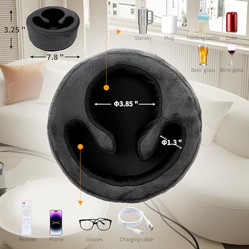 Couch Cup Holder Pillow, Sofa and Bed Organizer Caddy for Drinks, Remotes, Phones (Gray)
