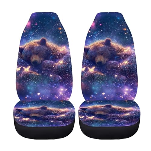 Galaxy Bear Butterfly Print Car Seat Covers, 2 Pcs Washable Auto Interior Accessories Car Front Seats Protectors, Breathable Automotive Seat Cushion for Most Vehicles - color: Galaxy Bear Butterfly