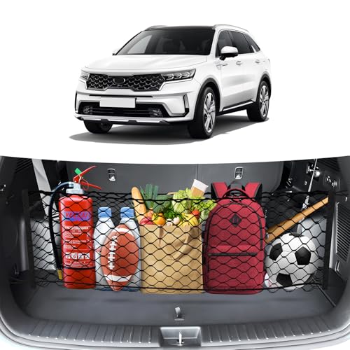 Canvcle Trunk Cargo Net for 2021-2025 2026 Kia Sorento Accessories Envelope Style Mesh Trunk Net Organizer and Storage Stretchable Adjustable Elastic Nylon Rear Cargo Netting with Hooks - style: for Kia Sorento