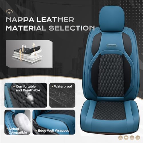 Coverado Blue Front Seat Covers for F150, Full Coverage Waterproof Leather Protectors, Fit Ford F150 2015-2026 & F250 F350 F450 2017-2026 - color: Blue, size: Front