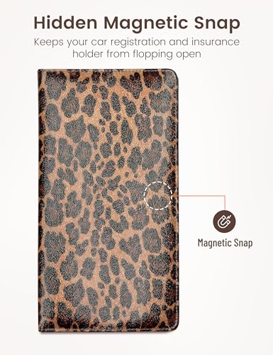 Yarnic Leopard Car Registration and Insurance Holder, Car Document Holder with Magnetic Closure, Car Organizer Vehicle Glove Box Compartment Organizer, Car wallet Case for Teens Men Women - color: darkleopard