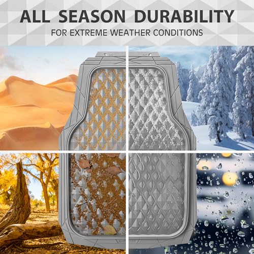 CAR PASS Heavy Duty Rubber Car Mats, Gray Deep Dish All-Weather Car Floor Mat Full Set Durable Anti-Slip 3D Rhombus Waterproof Trim Fit Liner Universal Fit Automotive,Sedan,SUV,Truck, 3 Pcs Light Gray - color: light gray