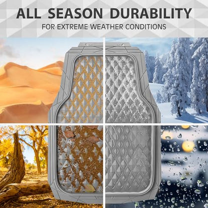 CAR PASS Heavy Duty Rubber Car Mats, Gray Deep Dish All-Weather Car Floor Mat Full Set Durable Anti-Slip 3D Rhombus Waterproof Trim Fit Liner Universal Fit Automotive,Sedan,SUV,Truck, 3 Pcs Light Gray - color: light gray