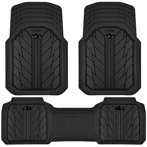 CAR PASS Heavy Rubber Car Floor Mats, Deep Waterproof Car Mats All Weather, Universal Trim-to Fit Automotive Floor Mats for Car SUV Truck Van, Durable Floor Liners Solid Black - color: all black