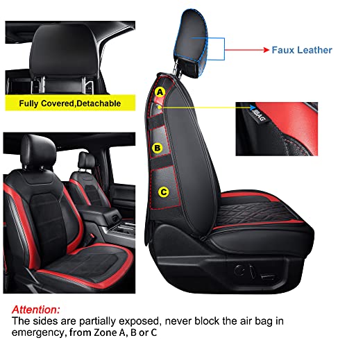 LUCKYMAN CLUB F150 Full-Set Seat Covers J03-Q3 with Waterproof Faux Leather, Fit 2015-2025 Ford F150 and 2017-2025 F250 F350 F450 (Full Set, Black-Red) - color: Black&Red, size: Full Set