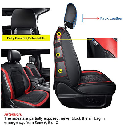 LUCKYMAN CLUB F150 Full-Set Seat Covers J03-Q3 with Waterproof Faux Leather, Fit 2015-2025 Ford F150 and 2017-2025 F250 F350 F450 (Full Set, Black-Red) - color: Black&Red, size: Full Set