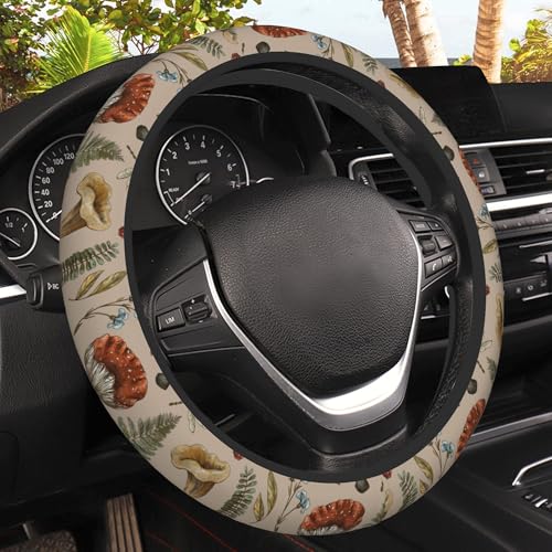 Vintage Mushroom Plants Steering Wheel Covers Universal 15 Inch Car Wheel Cover,Anti-Slip Breathable Car Accessories Protector Fit for Trucks,Sedans,SUVs,Vans