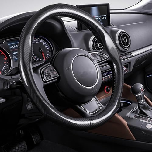 Carbon Fiber Steering Wheel Covers Universal Fit 15 inch Black Microfiber Leather for Men Ergonomics Sport Design Anti-Slip