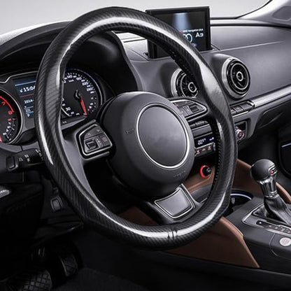 Carbon Fiber Steering Wheel Covers Universal Fit 15 inch Black Microfiber Leather for Men Ergonomics Sport Design Anti-Slip