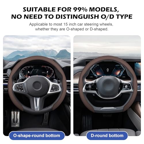 Nappa Leather Steering Wheel Cover,Universal Fit 15 Inch-Premium Non-Slip Breathable Comfort Grip for Cars Trucks SUVs,Anti-Slip Durable Interior Upgrade Cocoa Brown - color: Cocoa Brown