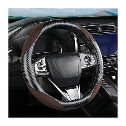 Steering Wheel Cover for Women and Men, Carbon Fiber Plush Steering Wheel Cover Soft Anti-Slip Comforting, Universal 15 Inches Steering Wheels Accessories (Carbon Fiber Black/Coffee) - color: Carbon Fiber Black/Coffee