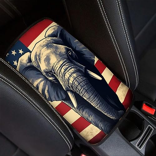 Car Center Console Pad, Universal Waterproof Car Armrest Seat Box Cover, Car Interior Accessories for Most Vehicle SUV Truck Vintage American Flag Elephant Car Armrest Pad - color: vintage american flag elephant