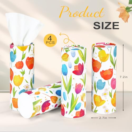 Car Tissue Holder (4 PK) - 50 3-Ply Tissues per Cylinder, Fits Car Cup Holders, Portable Travel Tubes Box Container, Tulip Design, Round Tissue Container for Car Accessories - style: Tulip