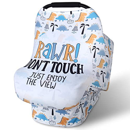 Metplus Car Seat Cover Baby, No Touch Sign Carseat Canopy, Nursing Breastfeeding Covers, Stretchy Universal Fit, Multi-Use for Stroller/Shopping Cart/High Chair, Gender Neutral Shower Gift - color: Dinosaur