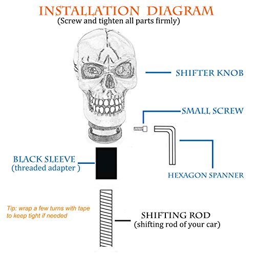 Skull MT Car Stick Shifter Handle, Gear Shift Knob Small Teeth Devil Skeleton Style Fit Most Manual Automatic Transmissions, Red