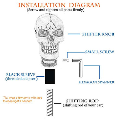 Skull MT Car Stick Shifter Handle, Gear Shift Knob Small Teeth Devil Skeleton Style Fit Most Manual Automatic Transmissions, Red