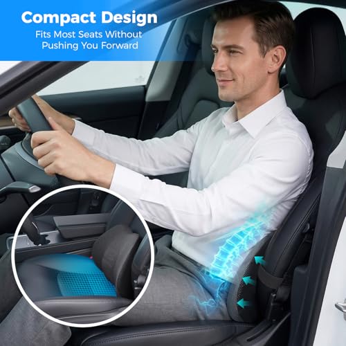 Lumbar Support Pillow for Car, Memory Foam Back Cushion for Lower Back Pain Relief, Ergonomic Car Seat Support with Breathable Airflow Channels for Driving, Office Chair, Wheelchair - size: longest 15.35" * widest 10.83"* highest 4.72"