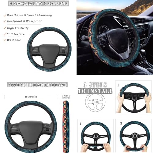 Elephant Sunset Print 15 Pcs Car Interior Covers Set, Car Seat Cover with Seat Belt Covers Car Headrest Cover Steering Wheel Cover Car Coaster - color: Elephant Sunset Print