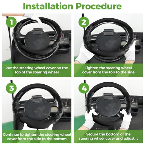 10L0L 13 Inch Golf Cart Steering Wheel Covers for EZGO TXT&RXV 1994-up, Upgraded Microfiber Anti-Slip Steering Wheel Cover with Pu Leather - color: Black