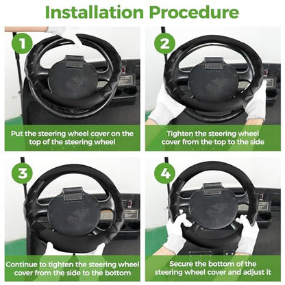 10L0L 13 Inch Golf Cart Steering Wheel Covers for EZGO TXT&RXV 1994-up, Upgraded Microfiber Anti-Slip Steering Wheel Cover with Pu Leather - color: Black