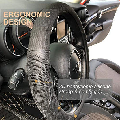 PINCTROT Comfy Grip Steering Wheel Cover, Anti-Slip Design, Universal 14.5-15 Inch(Silicone Black) - color: 1.Black, size: Medium(Standard) Size[14 1/2''-15'']