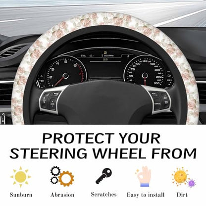 Steering Wheel Cover Accessories Neoprene Cover, Breathable Non-Slip Easy to Install Suitable for Women Men, 14.5-15.5 Inch for Car SUV Van Truck Universal - Pink Rose - color: Pink Rose