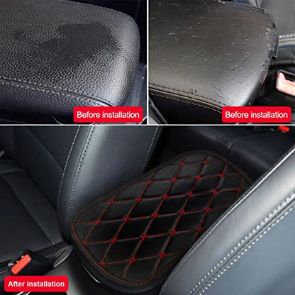 Auto Center Console Pad, PU Leather Car Center Console Box Cushion, Non Slip Soft Armrest Seat Box Cover, Waterproof Vehicle Armrest Protector for SUV, Truck, Car (Rhombic Lattice Black/Red) - color: Rhombic Lattice Black/Red