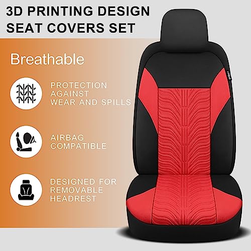 CAROMOP Car Seat Covers Front Set, Washable and Breathable Premium Cloth Seat Covers for Cars, Universal Fit for Most Car Interior Covers-Sedan Truck SUV(Black/Red)