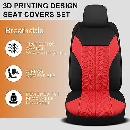 CAROMOP Car Seat Covers Front Set, Washable and Breathable Premium Cloth Seat Covers for Cars, Universal Fit for Most Car Interior Covers-Sedan Truck SUV(Black/Red)