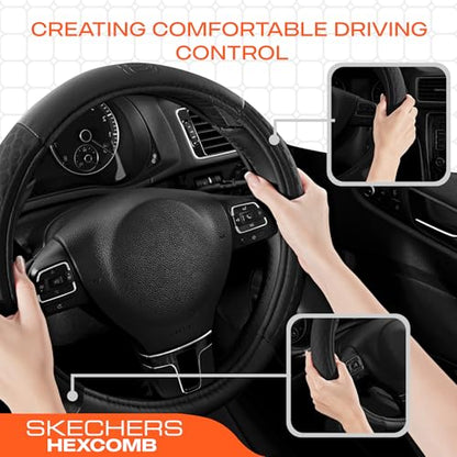 Skechers Steering Wheel Cover,Leather Steering Wheel Cover Hexcomb Design Embedded TPE Steering Wheel Universal Fit 14" 1/2-15" Car Wheel Protector for Men Women Fit Suvs,Vans,Sedans,Car,Trucks,Black - color: Black