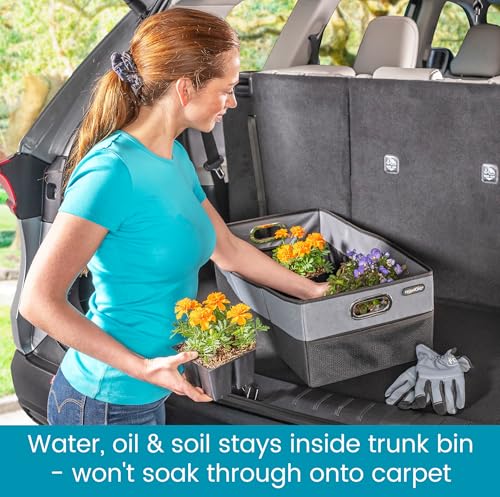 High Road CargoCube Car Storage Bin - Leakproof Car Trunk Storage Organizer with Metal Handles and Front Mesh Pocket, 12x24 Inches - Single pack