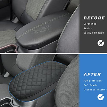 INTGET Center Console Armrest Cover for Toyota RAV4 Accessories 2025 2024 2023 2022 2021 2020 2019 Leather Middle Console Lid Pad Arm Rest Covering Car(Black with Cushion Texture) - color: black with cushion texture