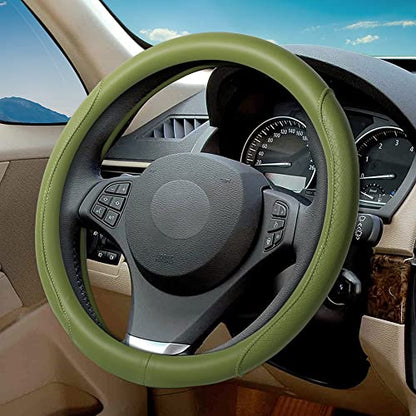 Steering Wheel Cover - Microfiber Leather with Classic Embossing, Anti-Slip Breathable Fit 15 Inch Wheel Protector (Green)