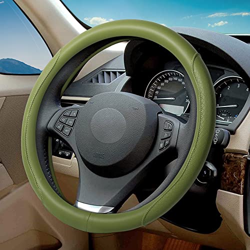 Steering Wheel Cover - Microfiber Leather with Classic Embossing, Anti-Slip Breathable Fit 15 Inch Wheel Protector (Green) - color: Green