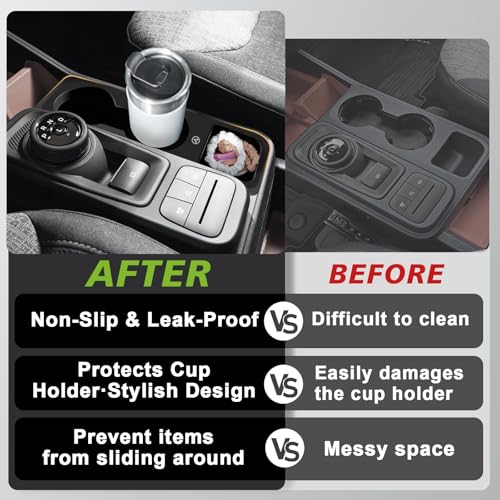 Muslogy Center Console Cup Holder Inserts Compatible with 2022-2026 Ford Maverick Accessories Middle Console Drink Holder Silicone Black Organizer Non-Slip Drink Stopper - size: 2022-2025 Ford Maverick