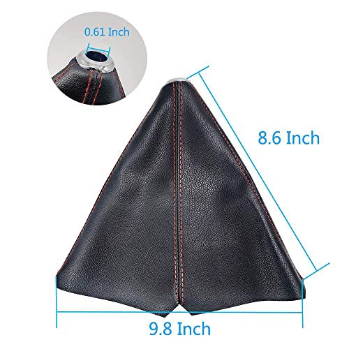 Universal Car Shift Knob Boot Dust Cover, Shift Boot Cover, Made of Black Pu Leather with Black Seams Red Seams and Blue Seams (Red/ABS)