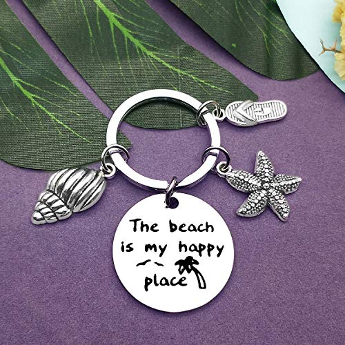 Vadaka Beach Lover Gift Keychain Jewelry Beach Keyring Stainless Steel Key Chain Birthday Christmas Graduation Gift for Women Girl Teens