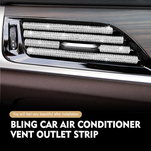 10PCS Bling Car Vent Outlet Trim, Sparkling Rhinestone AC Vent Decoration Strip, ABS Scratch-resistant Auto Interior Protective Accessory, Universal for Most Cars Trucks SUVs (White)