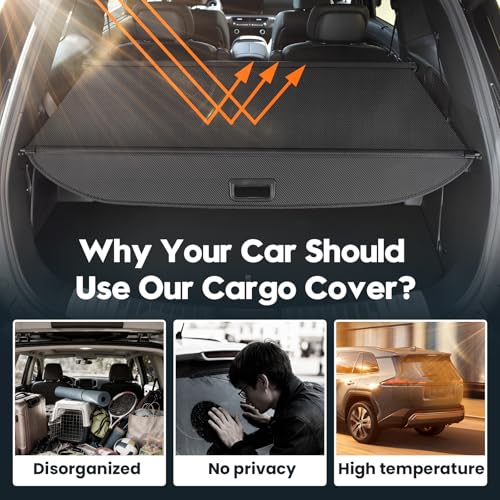Powerty Cargo Cover for 2026 Hyundai Palisade LX3 Accessories, Carbon Fiber Trunk Cover Retractable Trunk Shielding Shade Cargo Luggage Cover Black - size: 2026 | Hyundai Palisade LX3