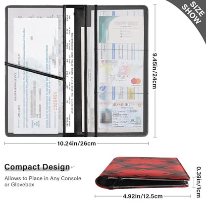 linqin Car Registration and Insurance Card Holder, Black Red Glove Box Organizer Card Document Wallet - color: Black Red