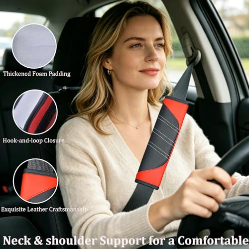 10PCS Car Interior Accessories Sets,Steering Wheel Cover, Seat Belt Cover Pads, Center Console Cover,Cup Holder Coasters,Air Vent Decorative Clip(Red) - color: Red