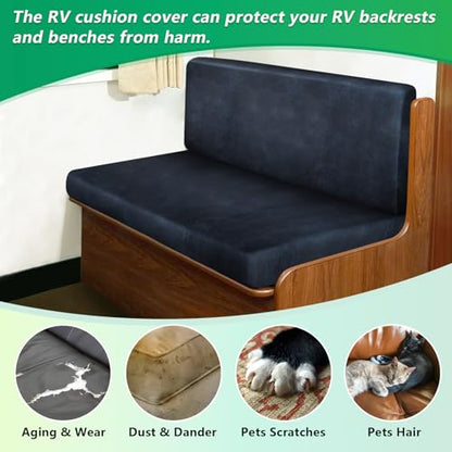 molasofa Leather Like RV Dinette Cushion Covers, RV Booth Seat Cover Stretchable Camper Cushion Couch Covers Washable Slipcovers for RV Camper Car Bench (1 Backrest Cover & 1 Bench Cover, 02Navy) - color: 02navy, size: 1 Bench Cover & 1 Backrest Cover