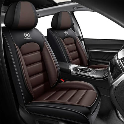 Truck Seat Covers for Chevy Silverado 1500 2007-2026, Waterproof Nappa Leather Full Coverage Car Seat Cover, Muscle Sport Style Auto Interior Covers （Front Set Black&Coffee）