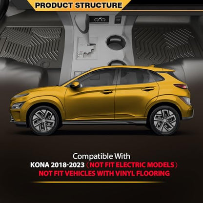 TPE Floor Mats Fit Hyundai Kona 2018-2023 (NOT Fit Electric Models) 1st & 2nd Row Truck Accessories Cargo Liners All Weather Protection 3PCs Black Alfombras para Carro - size: Fit Kona 2018-2023 | Black 3PCS
